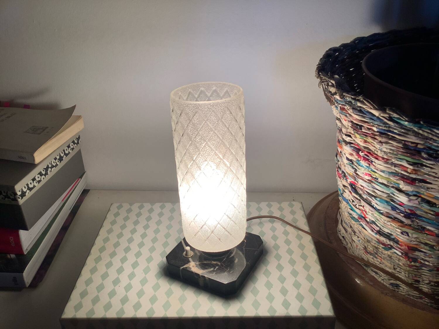 Art deco marble and glass lamp