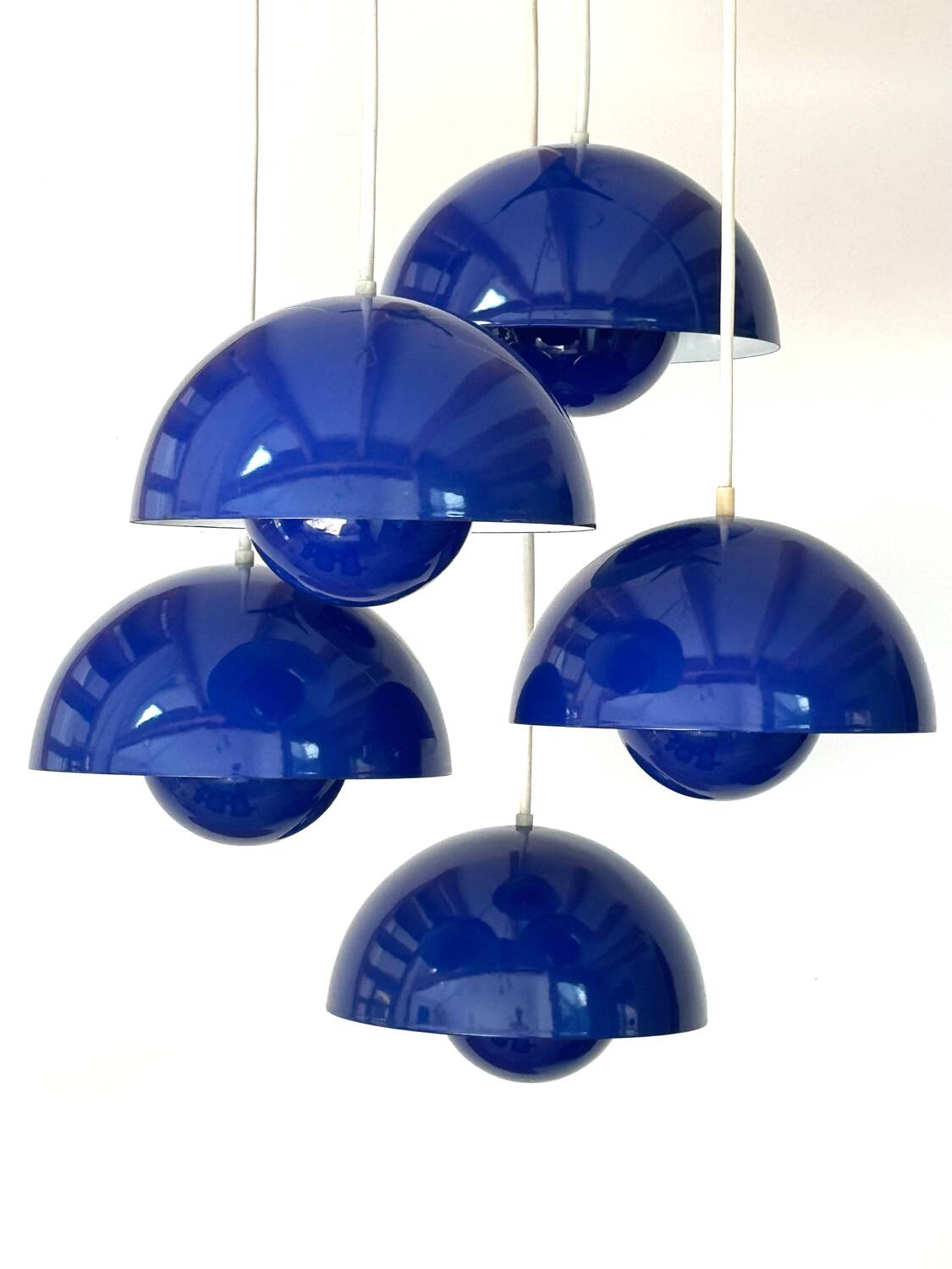 5 Blue Flower Pots by Verner Panton produced by Louis Poulsen