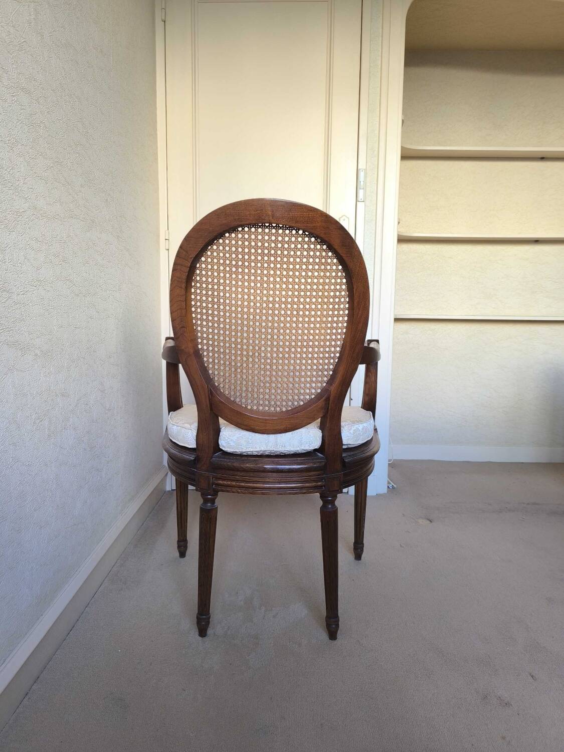 Louis 16 caned medallion armchair with footrest