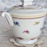 Vintage white porcelain sugar bowl with double handles - Floral decoration