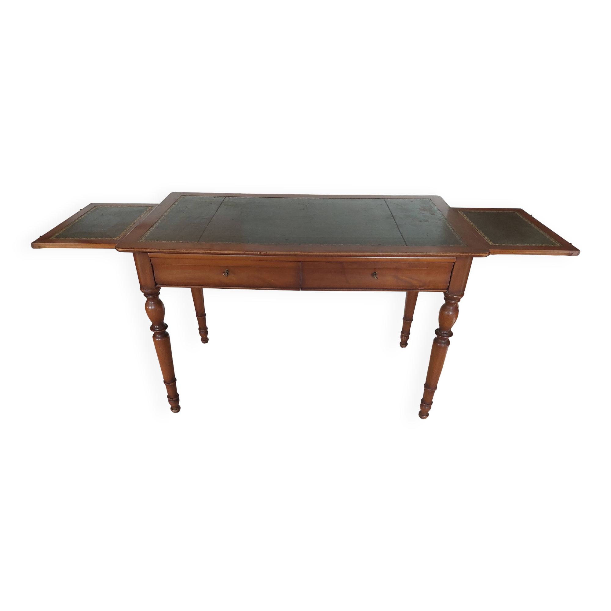 Wooden desk, leather top, extensions