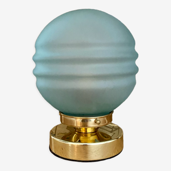 Lampe à poser globe vintage en verre dépoli bleu