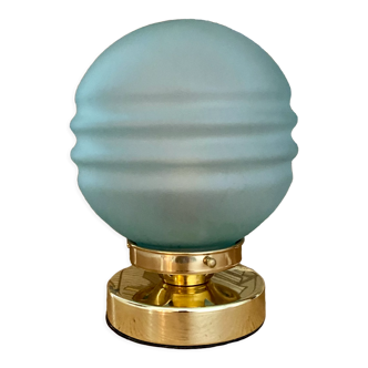 Vintage table lamp globe in blue frosted glass