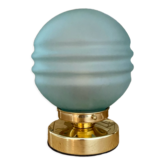 Lampe à poser globe vintage en verre dépoli bleu