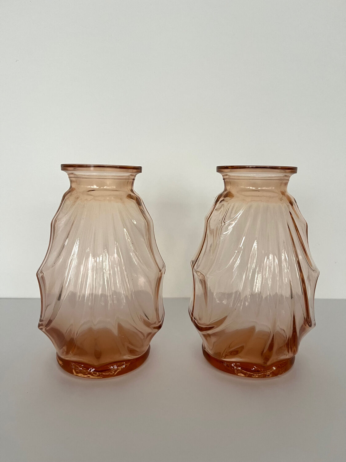 Pair of small pink glass Art Deco vases