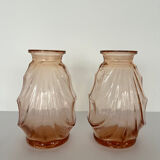Pair of small pink glass Art Deco vases