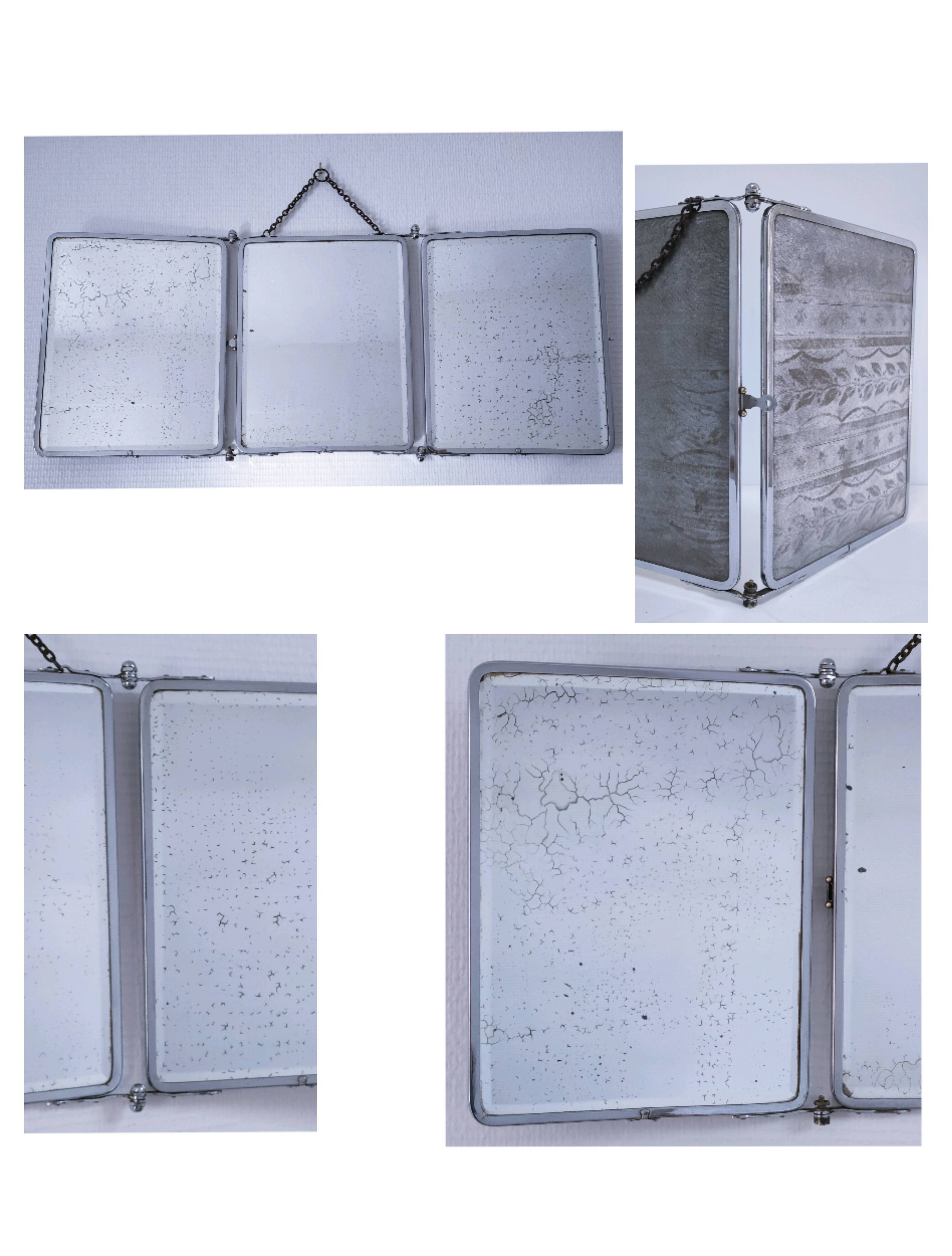 Chrome patina triptych mirror, early 20th century