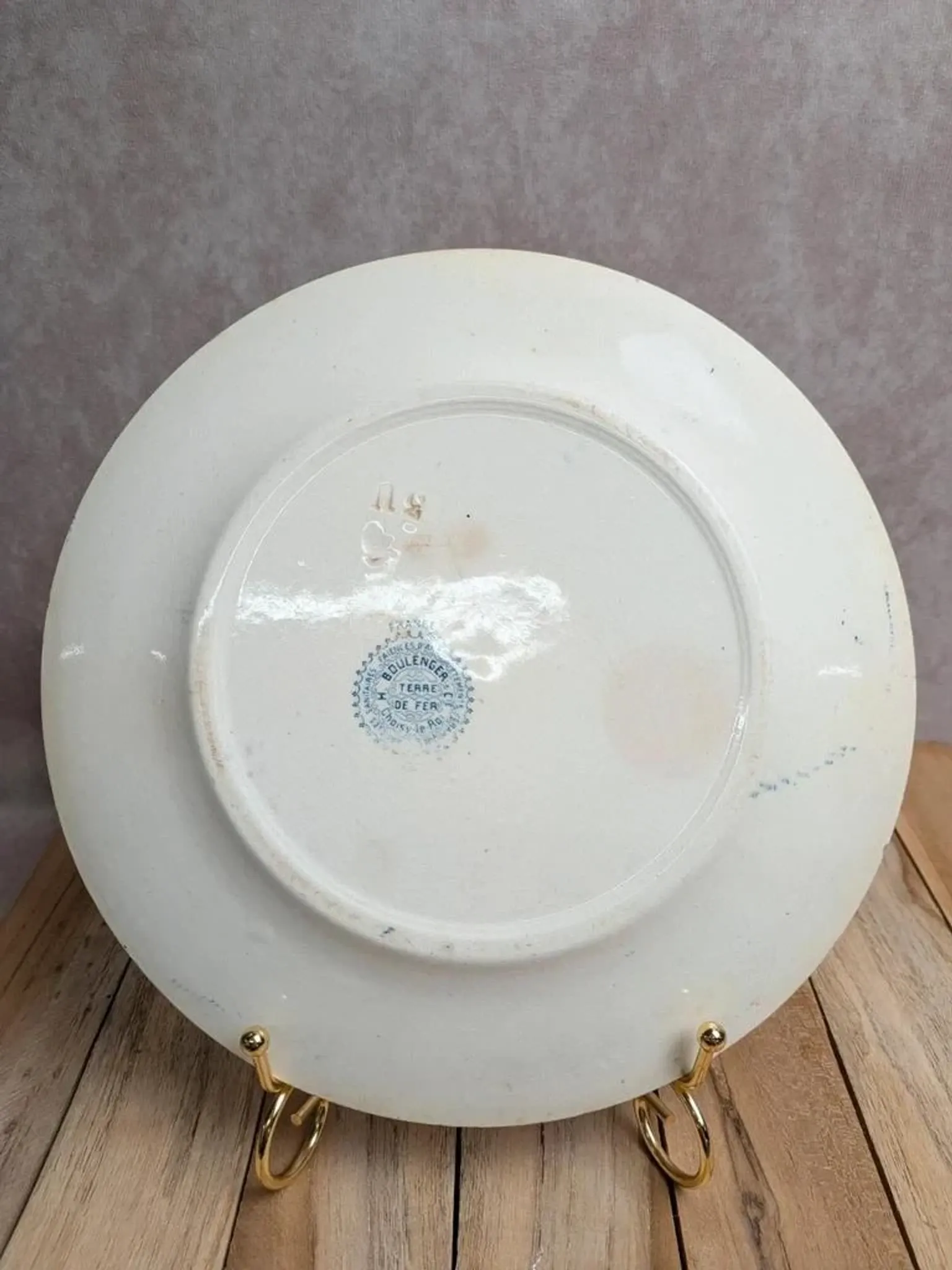 Antique plate Terre de fer H. Boulenger Choisy-le-roi – Blue floral decoration