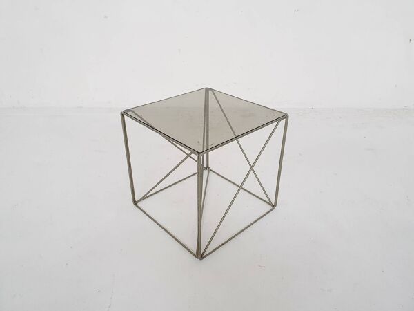 Rare table d'appoint en métal et verre de Max Sauze, Isocèle, France 1960