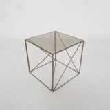 Rare metal and glass side table by Max Sauze, Isocele, France 1960's