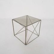 Rare metal and glass side table by Max Sauze, Isocele, France 1960's