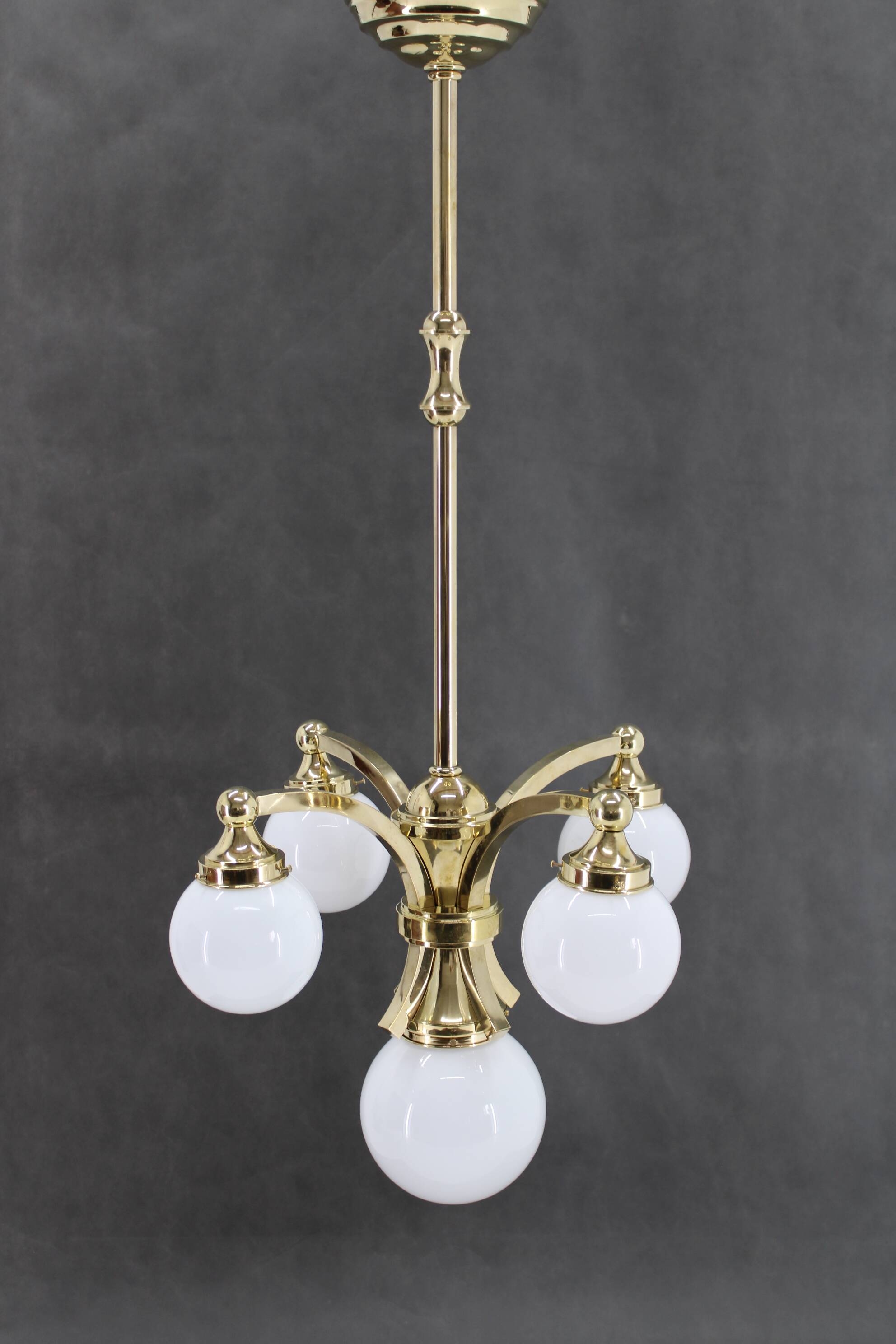 1930s Restored Brass Chandelier, Czechoslovakia