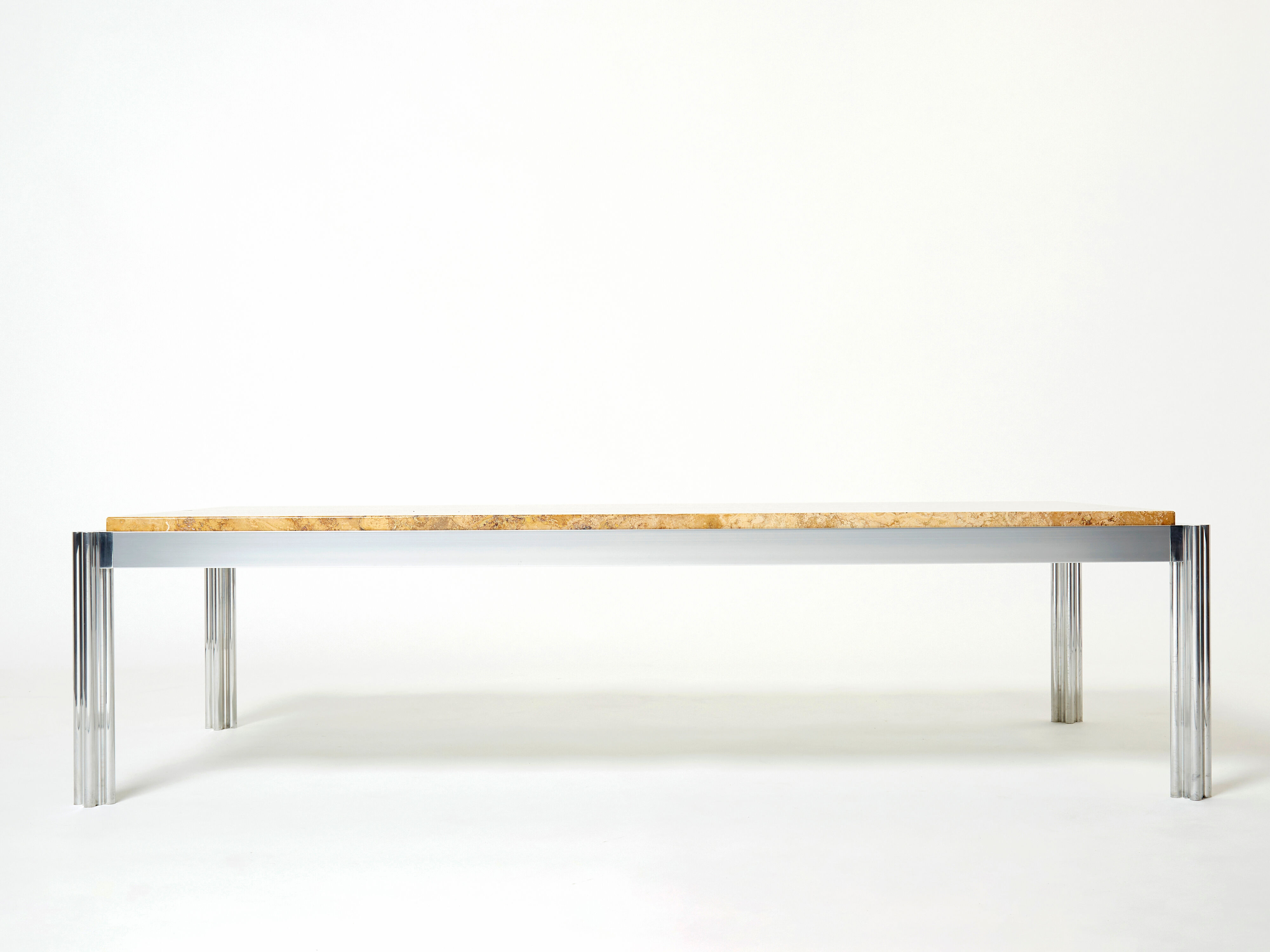 Coffee table chrome aluminum travertine yellow George Ciancimino 1975