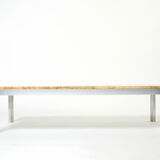 Table basse chrome aluminium travertin jaune George Ciancimino 1975