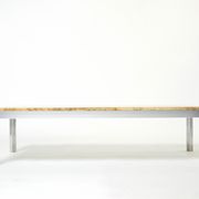 Table basse chrome aluminium travertin jaune George Ciancimino 1975