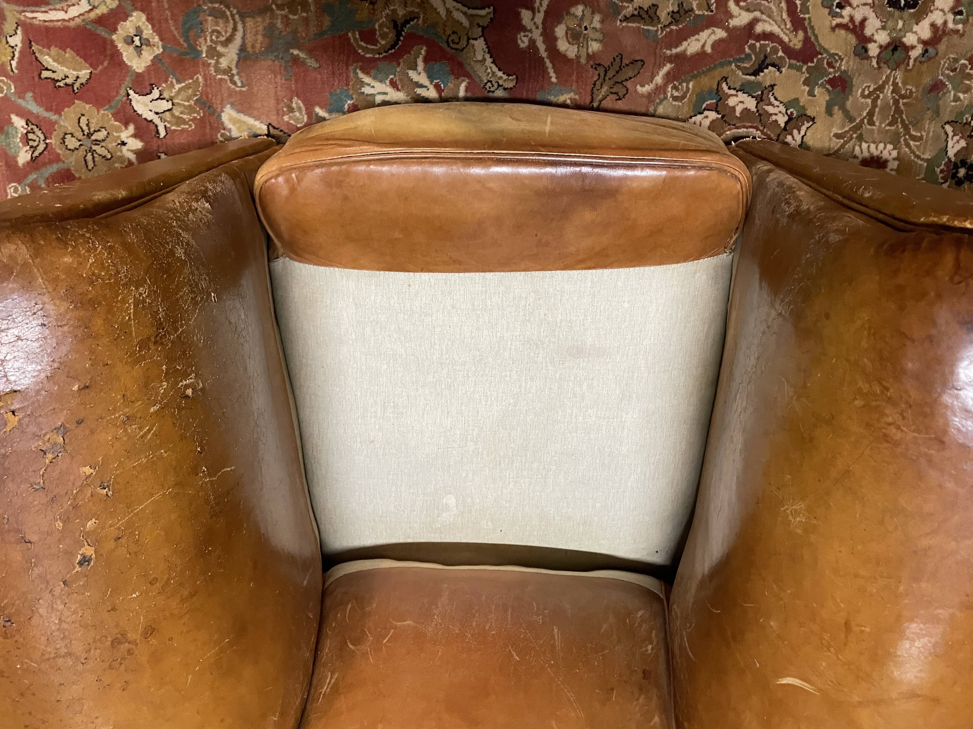 Pair of club armchairs in Havana leather 1950