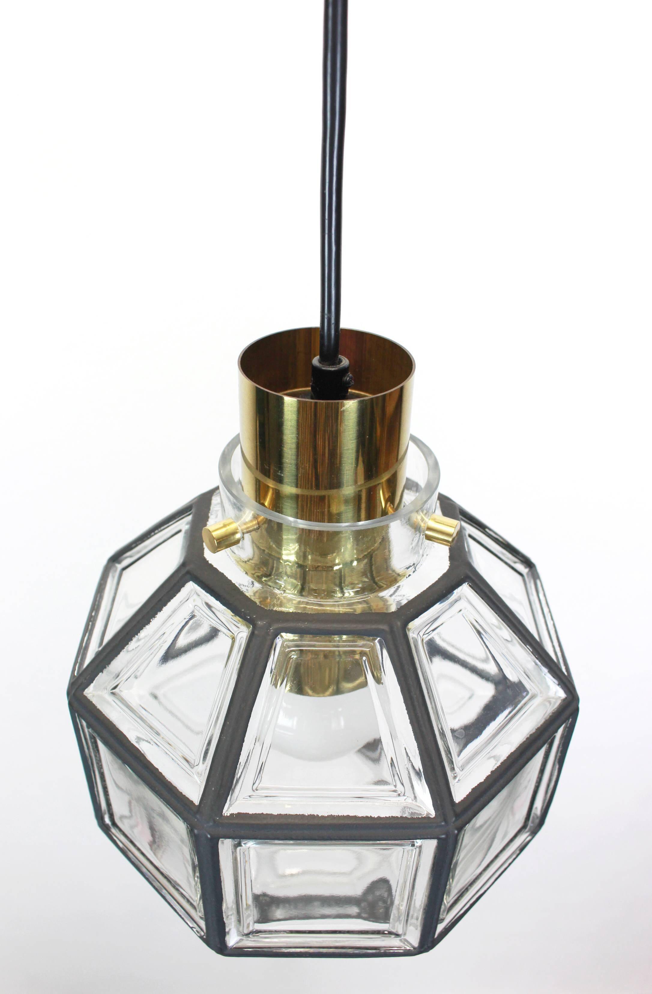 Iron and clear glass pendant by Limburg, Germany, 1960s