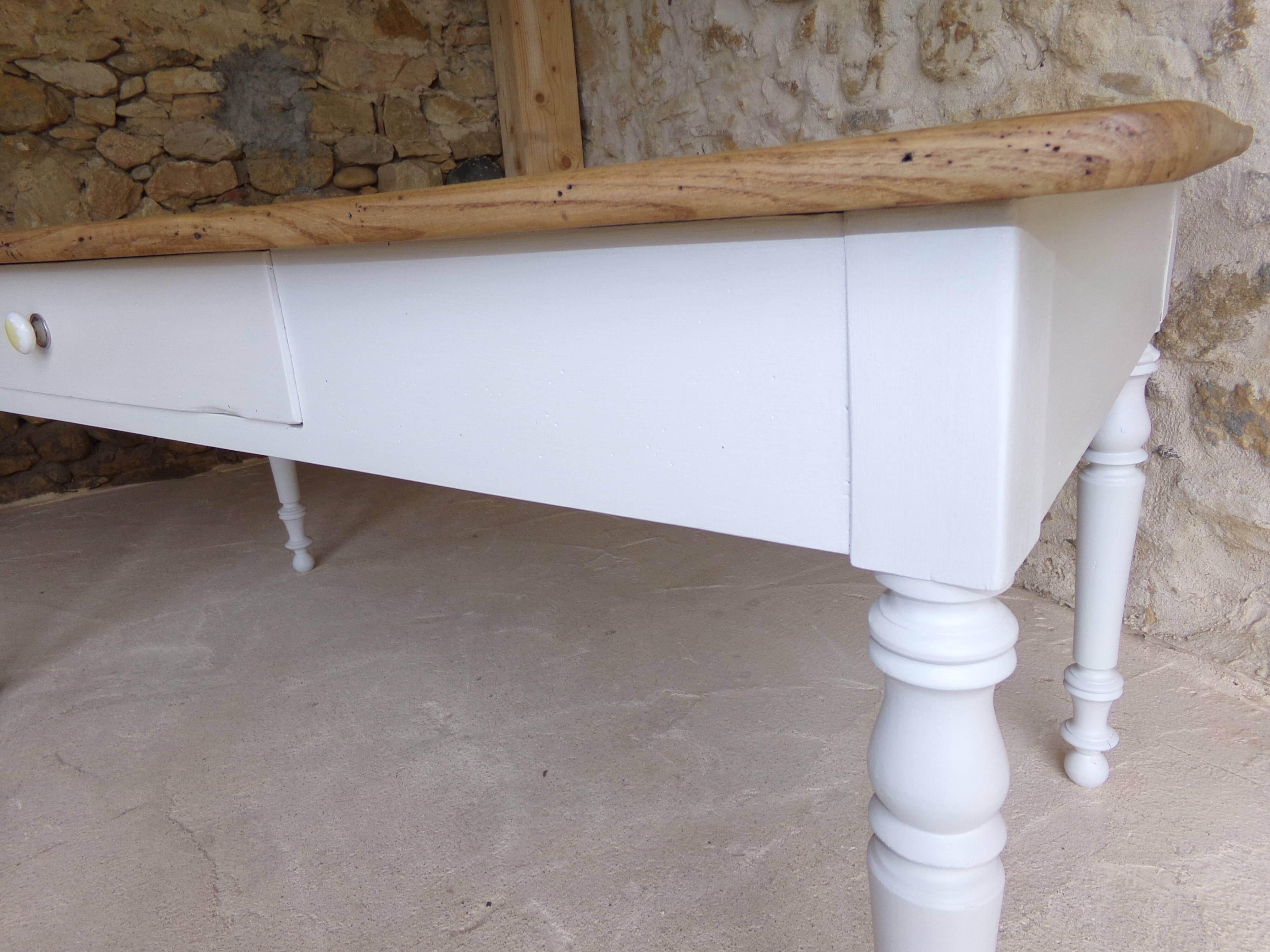 Old farm table turned feet