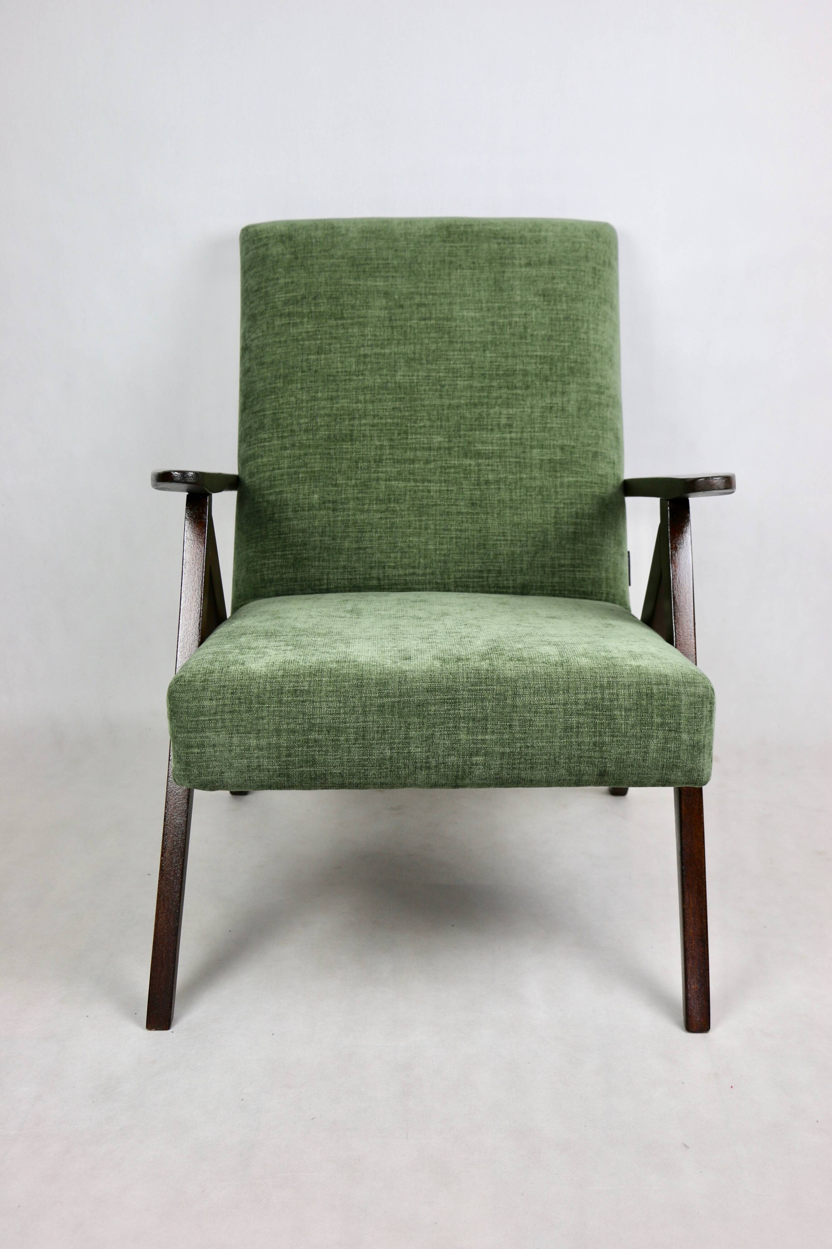 Fauteuil vintage vert olive modèle B-310, années 1970