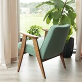 Vintage rustic oak armchair in green wool, 1960s