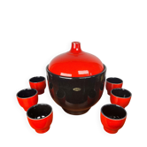 Bol à punch et tasses en céramique allemande de l'Ouest de style mid-century moderne de Jasba, années 1960, ensemble de 7.