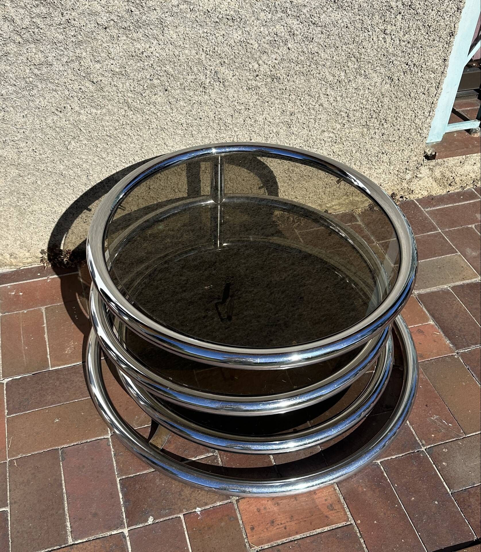 Vintage swivel coffee table by Milo Baughman, Artedis Roche Bobois