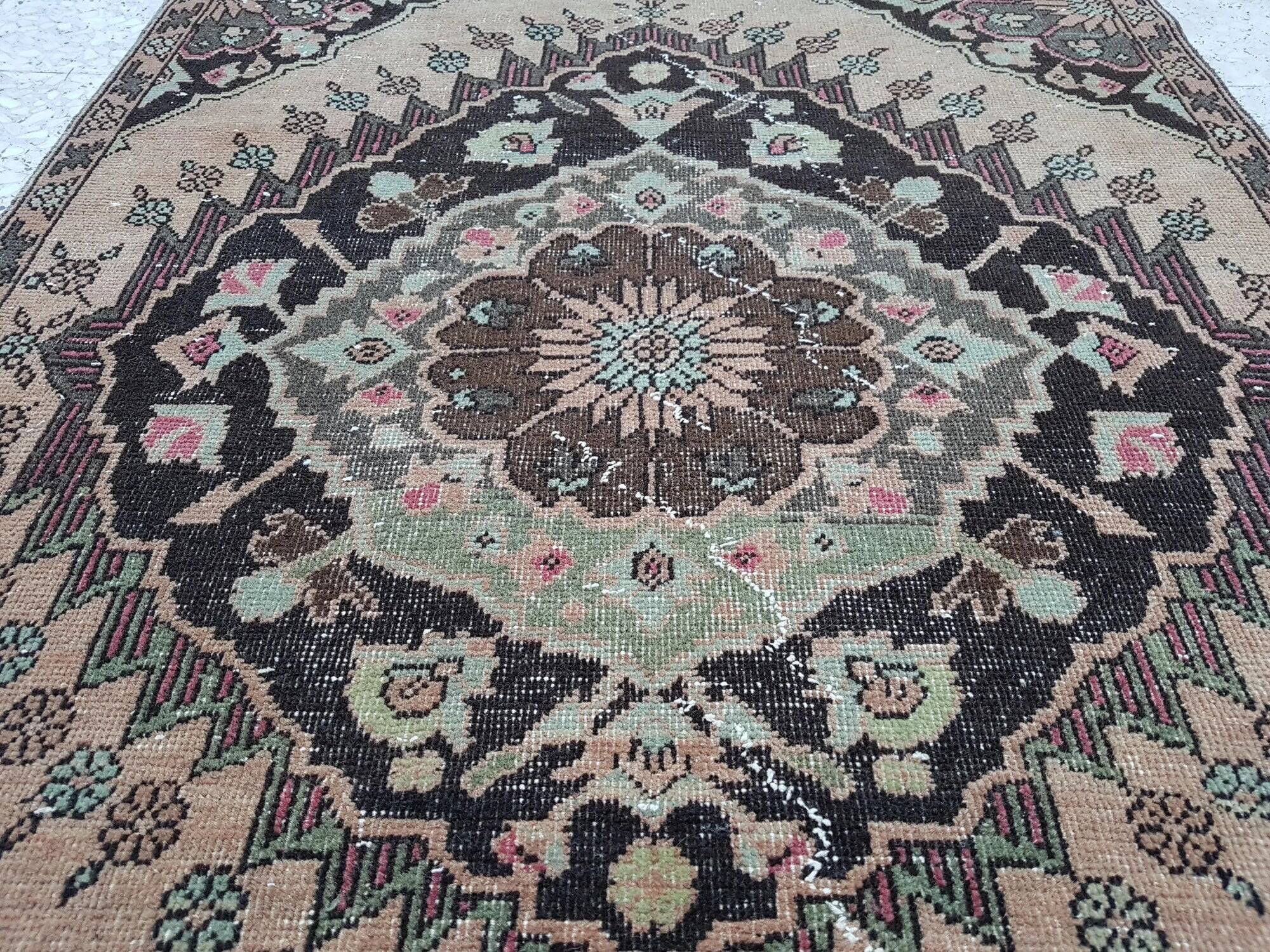 Vintage Turkish hallway rug 107x384 cm