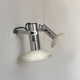 Pair of vintage adjustable wall lights, chrome and white lacquered metal, France 70