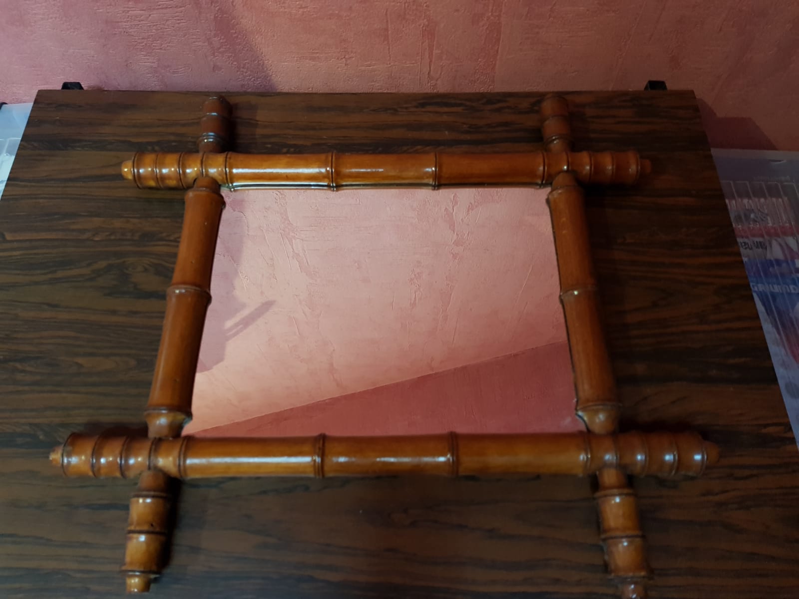 Old bamboo style wooden mirror vintage decoration