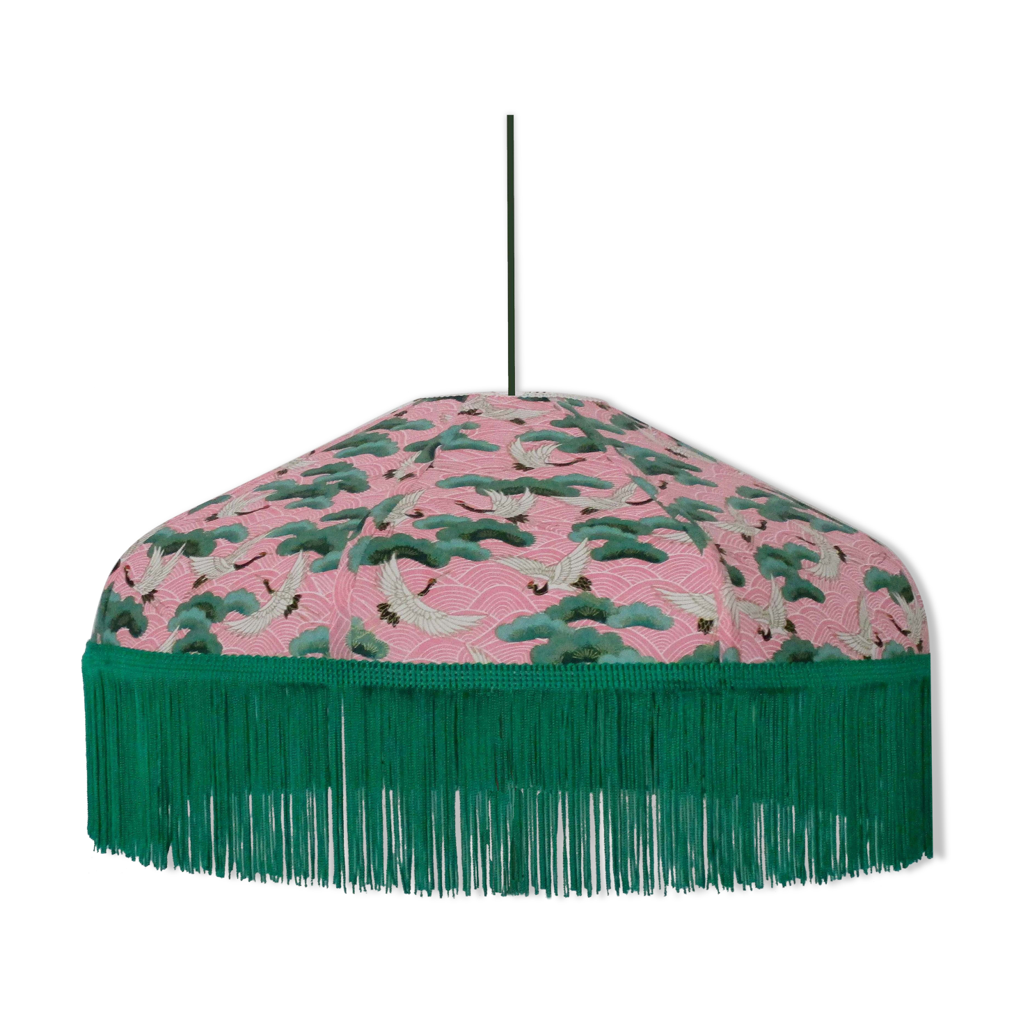 Suspension "Victoria" in paper japonasis rse with cranes and green fange.