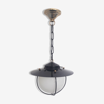 Old entrance hall suspension - opaline and black lacquered metal - 1960