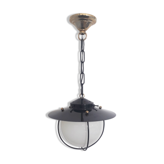 Old entrance hall suspension - opaline and black lacquered metal - 1960