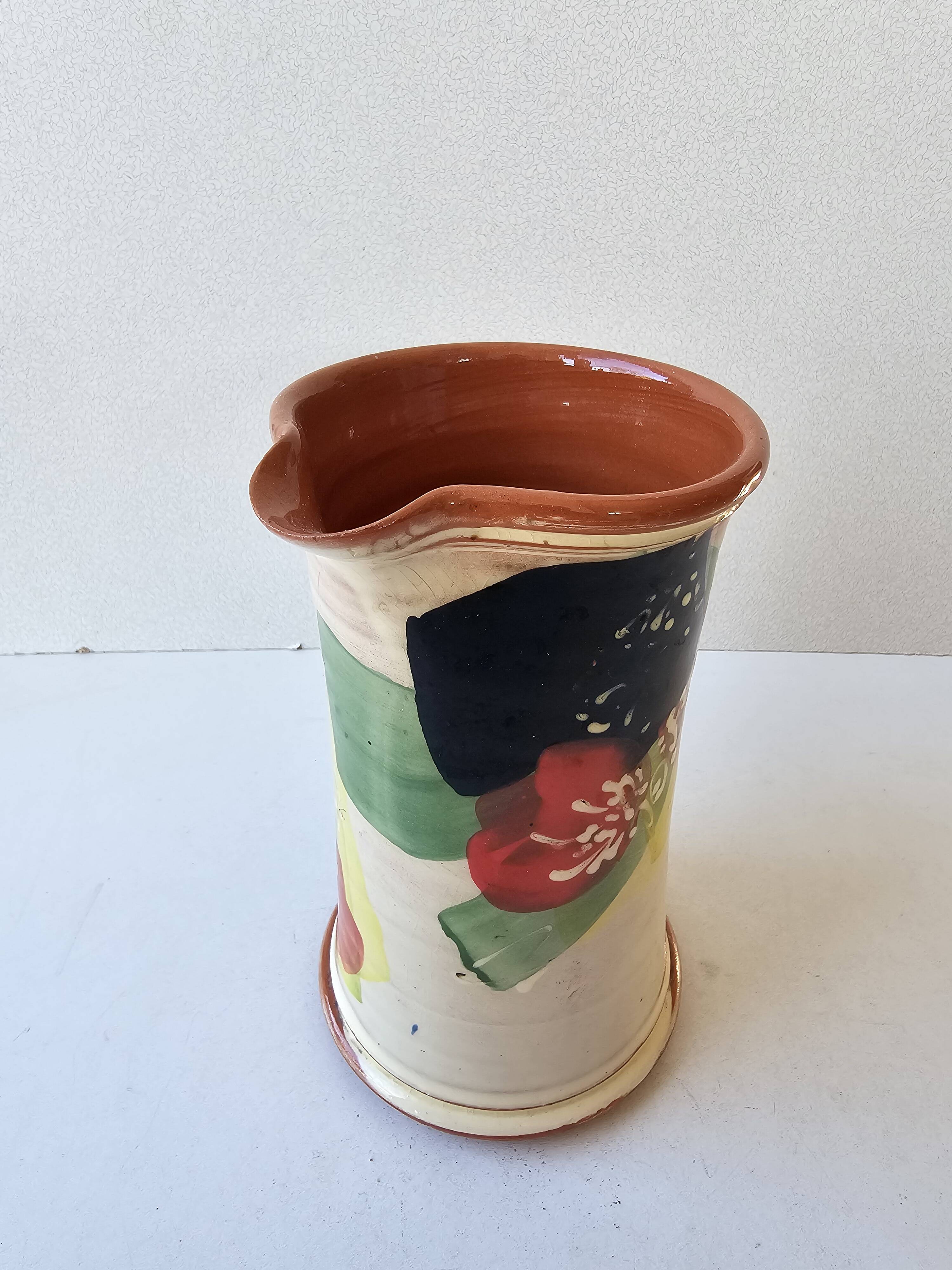 Ceramic jug with Provencal floral pattern signed (Signature to be identified)