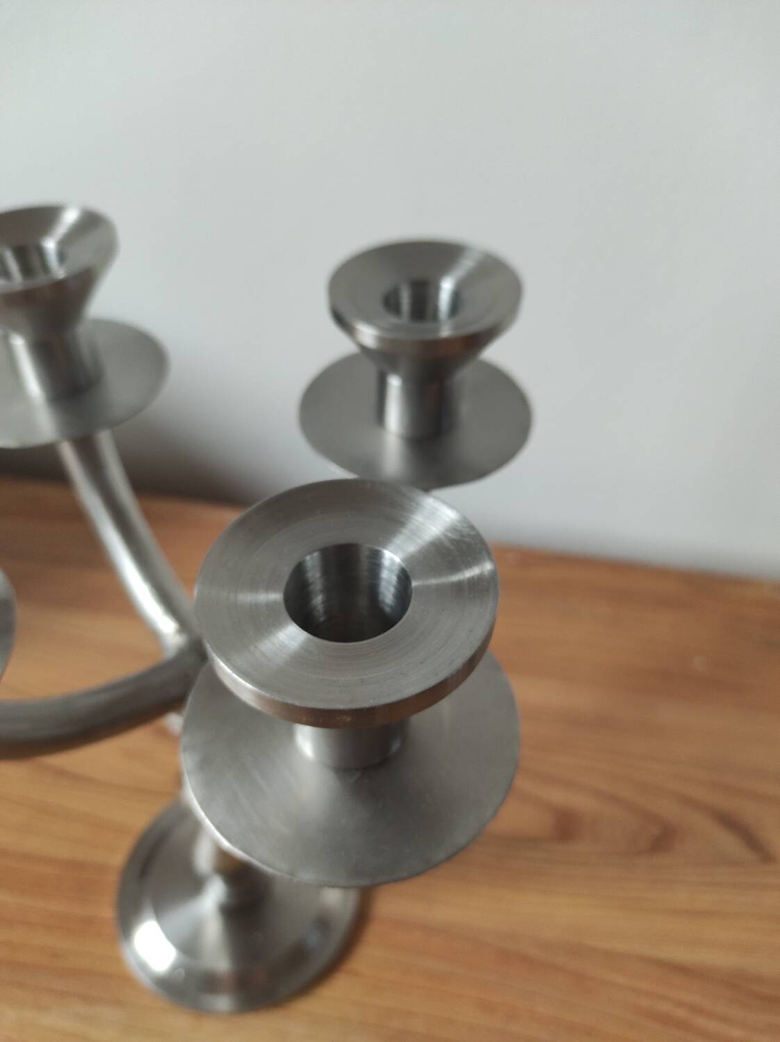 Vintage brutalist chandelier with 4 lights in brushed metal.