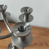 Vintage brutalist chandelier with 4 lights in brushed metal.