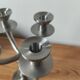 Vintage brutalist chandelier with 4 lights in brushed metal.