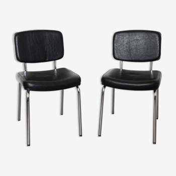 Pair of chairs in black skai chrome legs