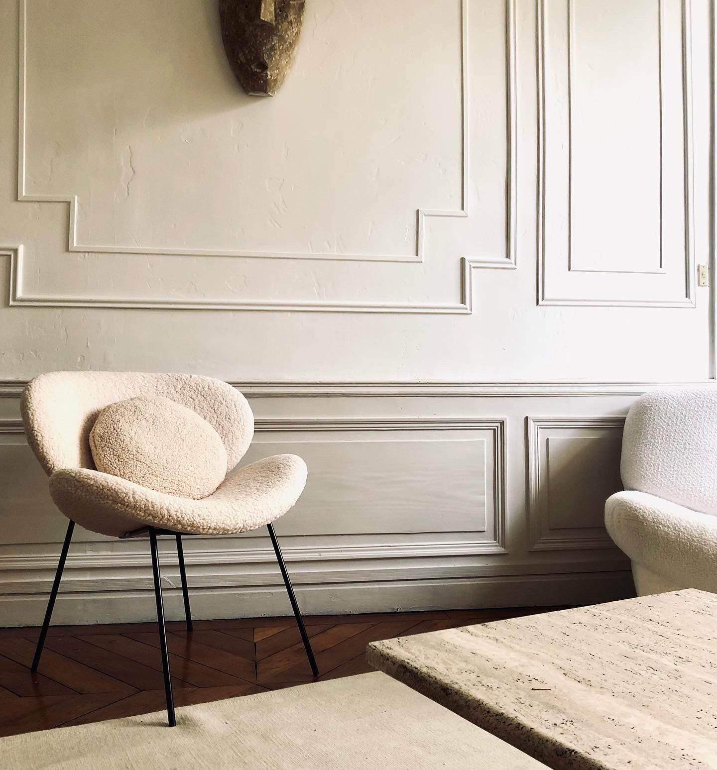 Contemporary design armchair in sheepskin