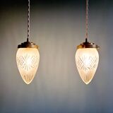 Pendant in satin-finished crystal cut into a point (4 available), early 20th century.