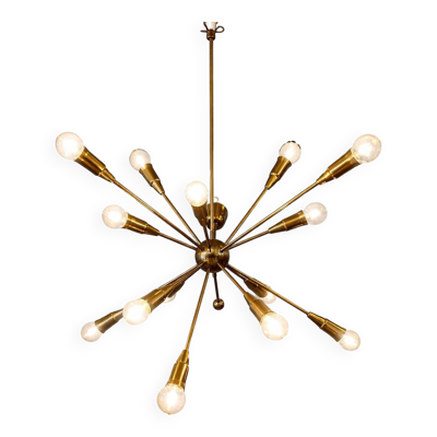 Lustre Spoutnik 16 bras en laiton, années 60