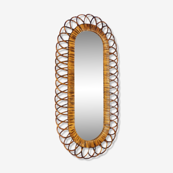 Rattan mirror by FrancoAalbini for Bonacina Italy 1960s