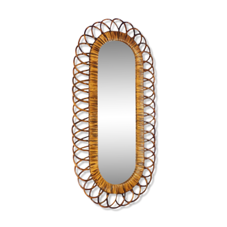 Rattan mirror by FrancoAalbini for Bonacina Italy 1960s