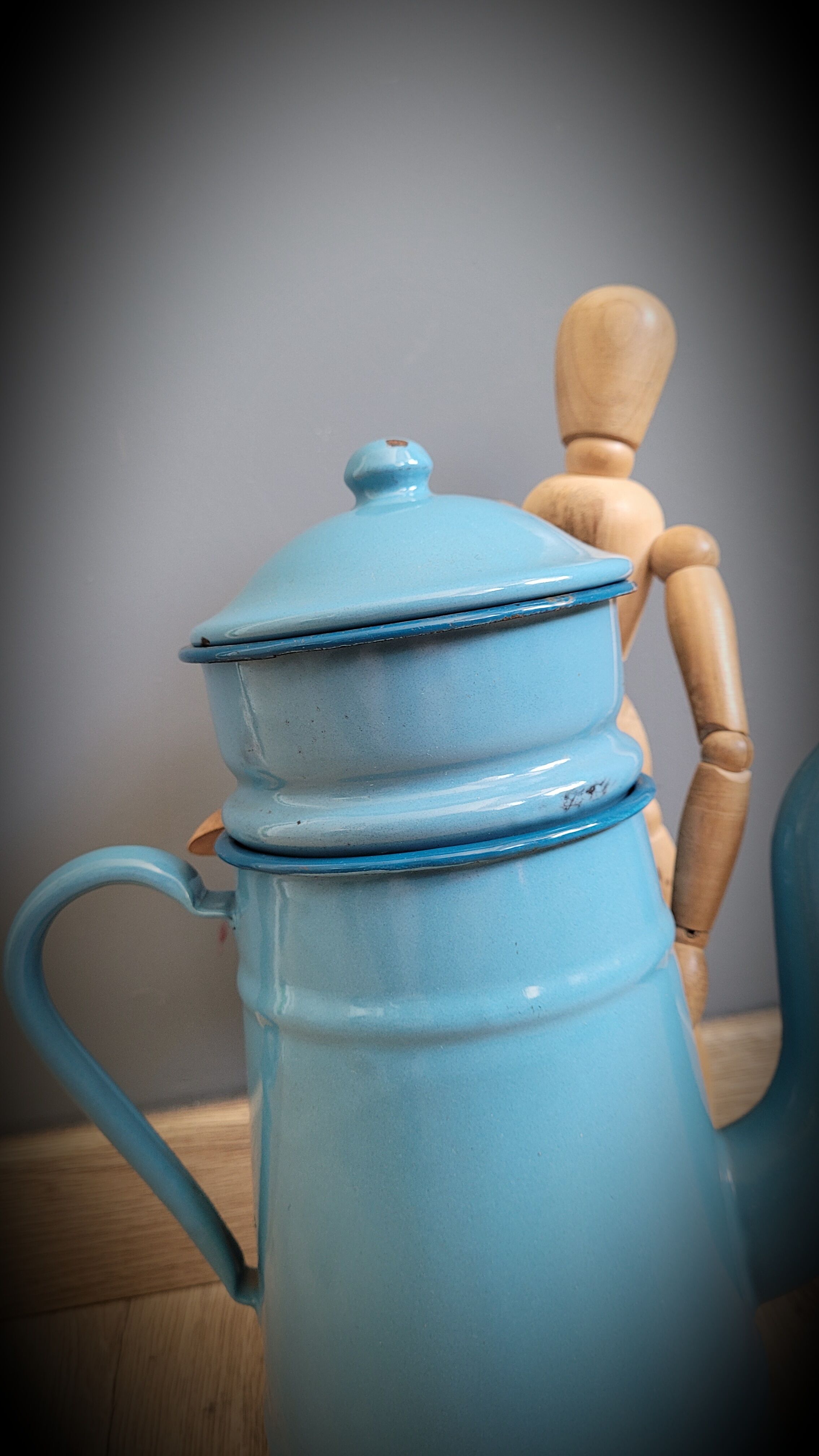 Blue enamelled coffee maker