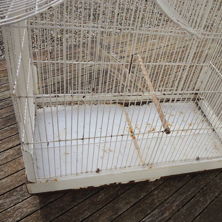 Antique Large White Metal Bird Cage