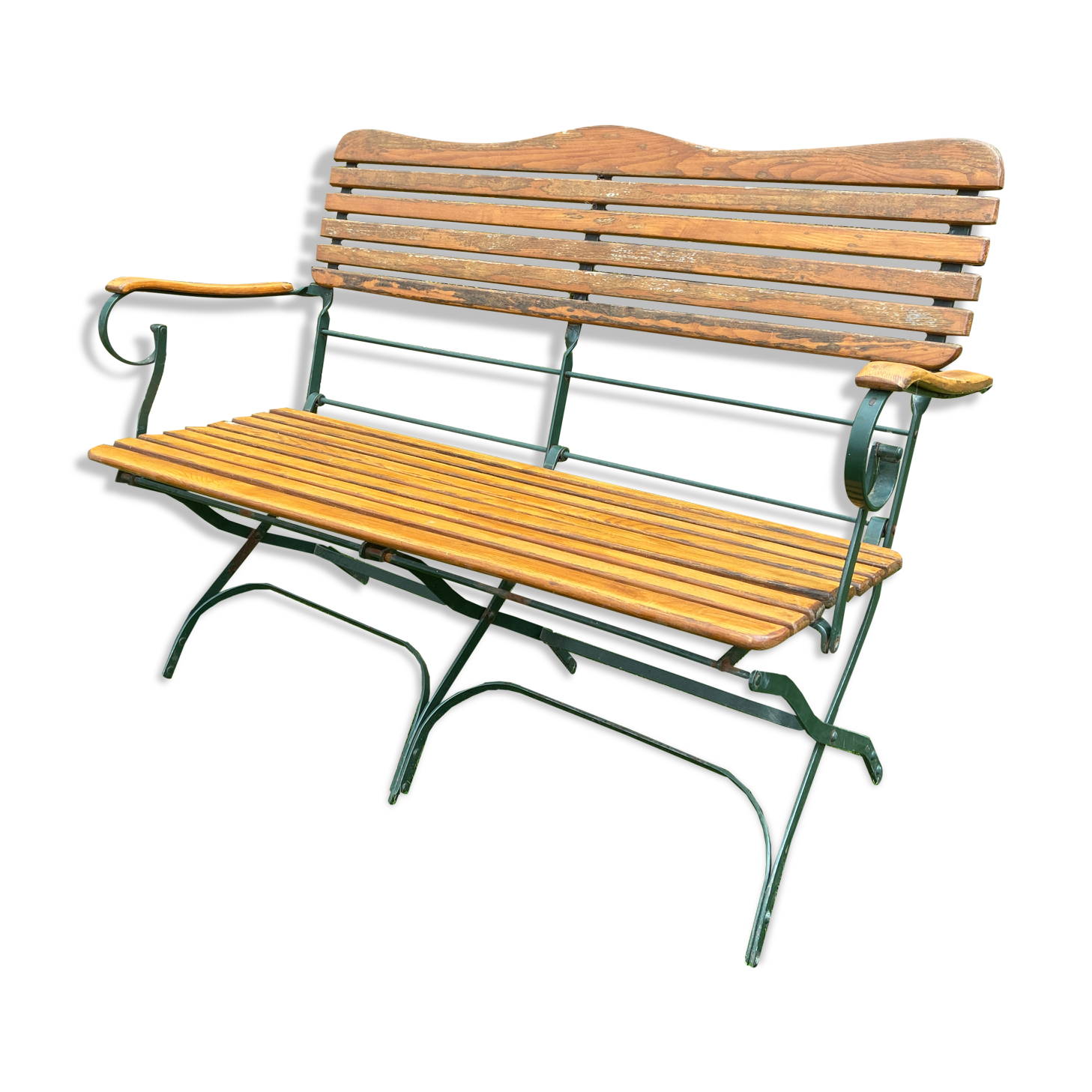 Banc de jardin vintage fer forgé et bois