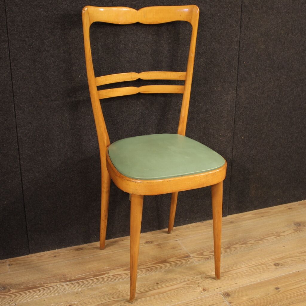 Six Italian  chairs in exotic wood and faux leather