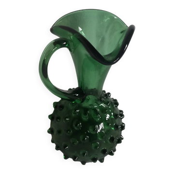 Pichet / Vase vintage en verre d'art Empoli Verde à picots – Italie, c