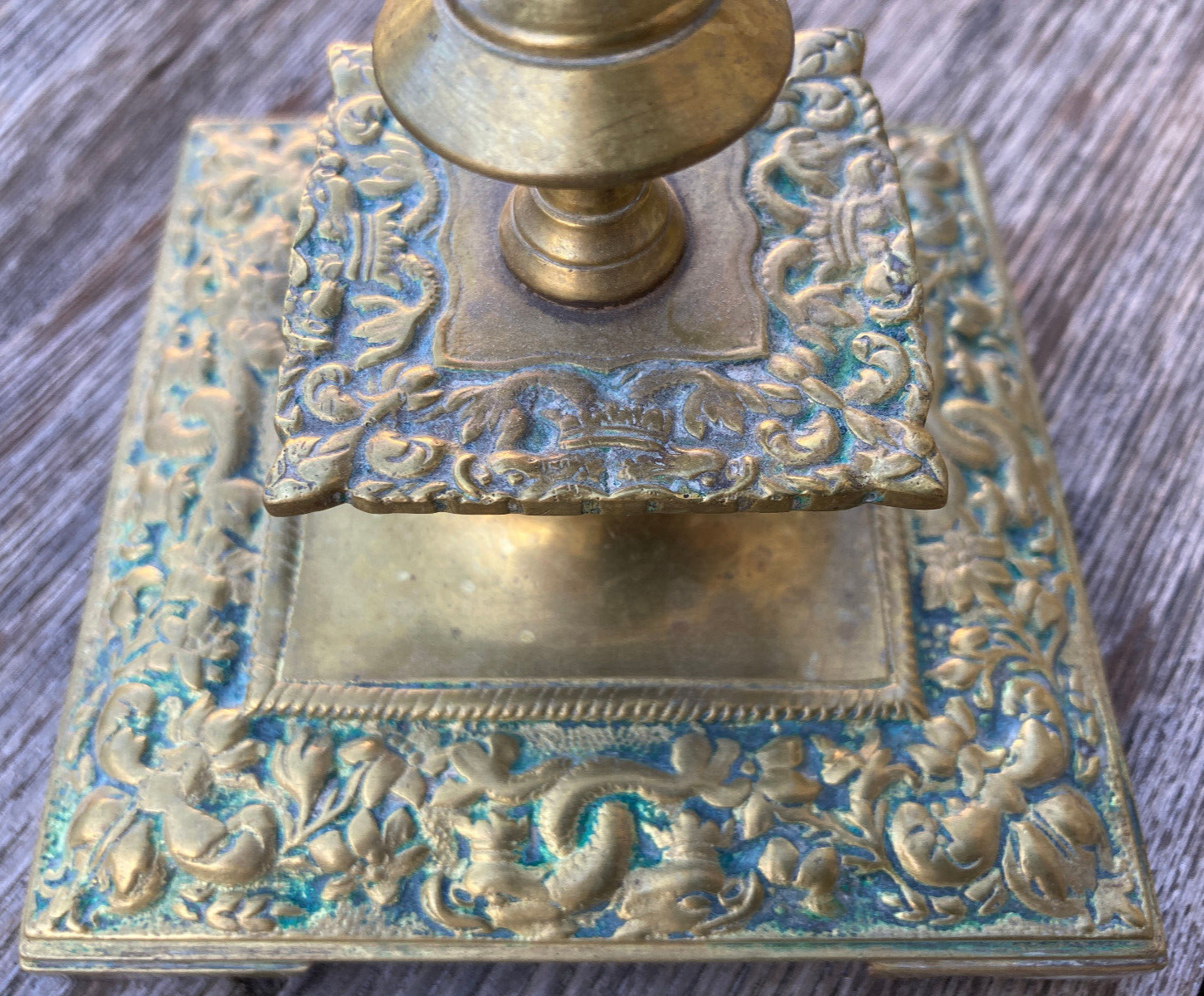 Gilded bronze candle holder, Asian fish decoration, China
