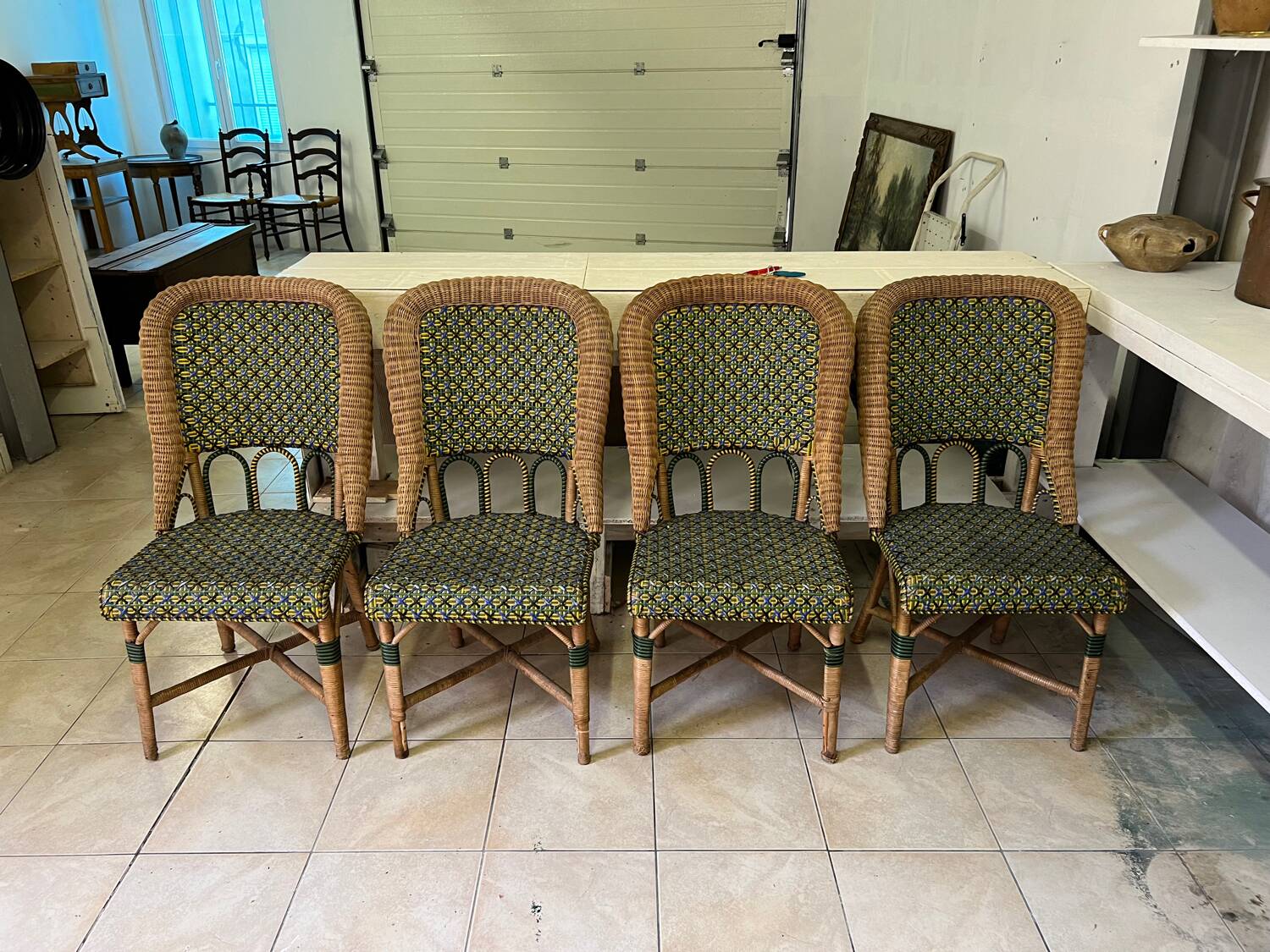 4 vintage rattan and bamboo chairs
