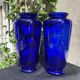 Pair of numbered white enamelled cobalt blue blown glass vases